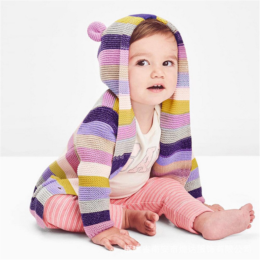 Winter Herbst 3-24M Säuglings Baby Junge Mädchen Mäntel SchöNe Gestreiften drucken Langarm Knited Geschmack Fliege mit kapuze Mäntel oben Outwear