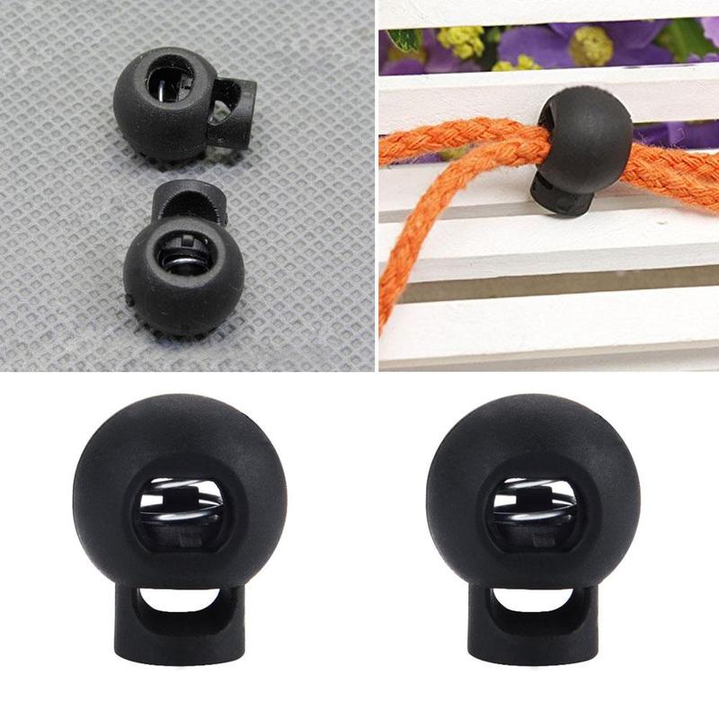 Sewing Cord Locks Plastic Black Ball Cord Round Ends Clip Stop Toggle Lock E0I2
