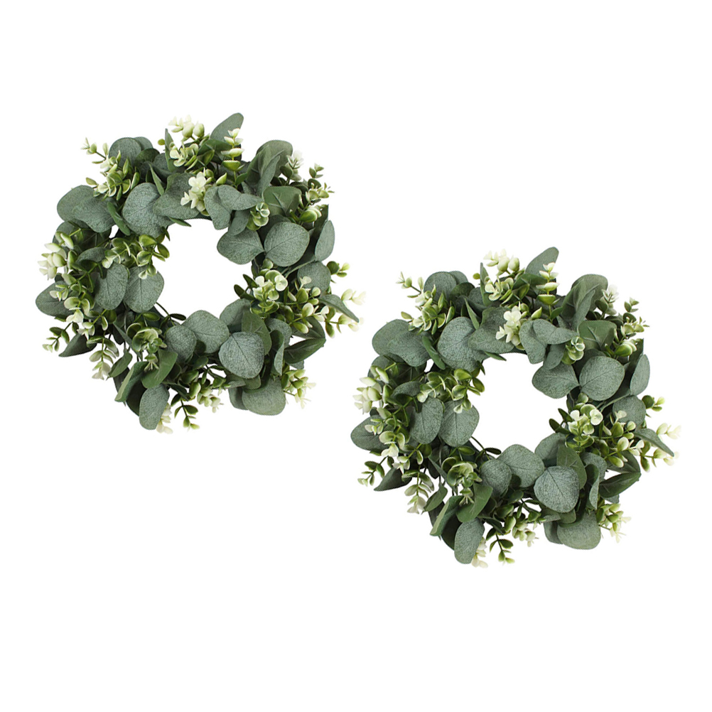 2pcs Eucalyptus Leaf Wreath Durable High Grade Premium Sturdy Decor Eucalyptus Leaf Wreath Green Leaf Garland for Home: Default Title