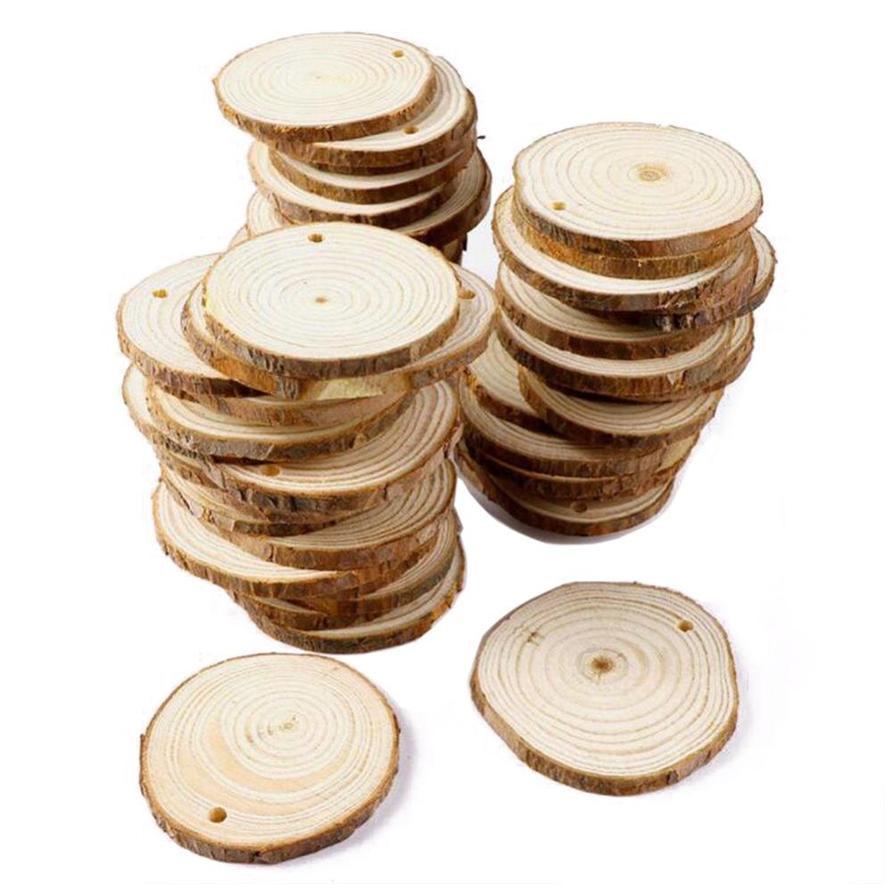Perforadas decorativas naturales Rodajas de madera círculos con discos de troncos de corteza de árbol para decoración de pintura de de boda artesanal DIY