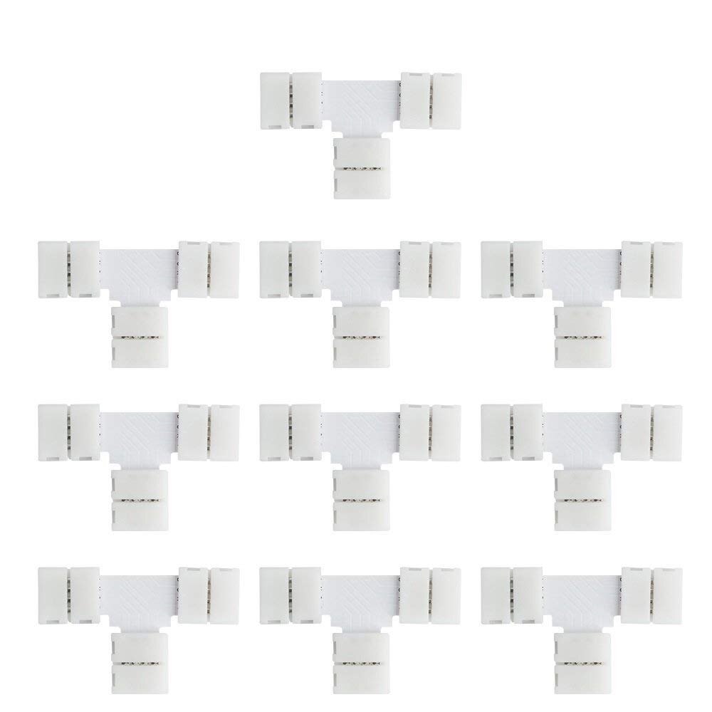 10pcs 4Pin L T + Shape LED Strip Connector 8mm 10mm Solderless Corner Connector For Non waterproof 2835 5050 RGB LED Strip: 10mm T For 5050