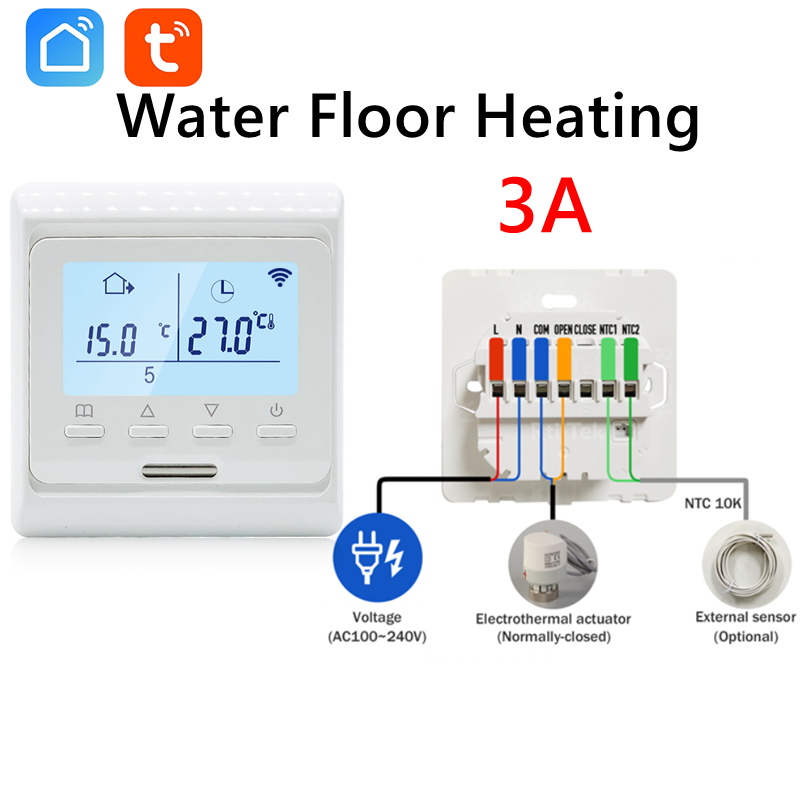 Termostato programable de suelo de calor WiFi, 220V, 16A, controlador de temperatura de calefacción por suelo radiante eléctrico para el hogar, Control por aplicación remota: plum