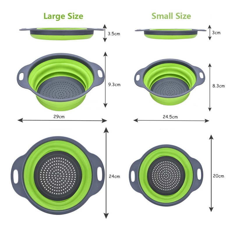 Escurridor plegable de silicona para frutas y verduras, colador plegable, colador de cocina para alimentos, Pasta, utensilios de cocina, dispositivo de drenaje, 2 uds.