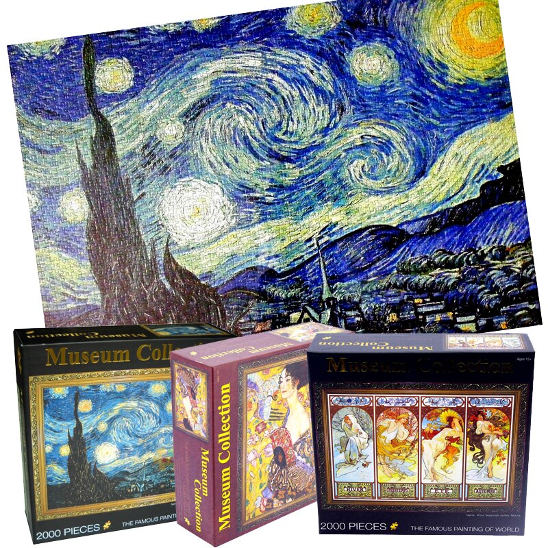 14 tipo di Adulto 2000 Pezzi Del Mondo della Pittura A Olio di Puzzle Difficile Famosa Notte Stellata Carta Più Spessa Di Puzzle Regalo Di Natale per il Bambino