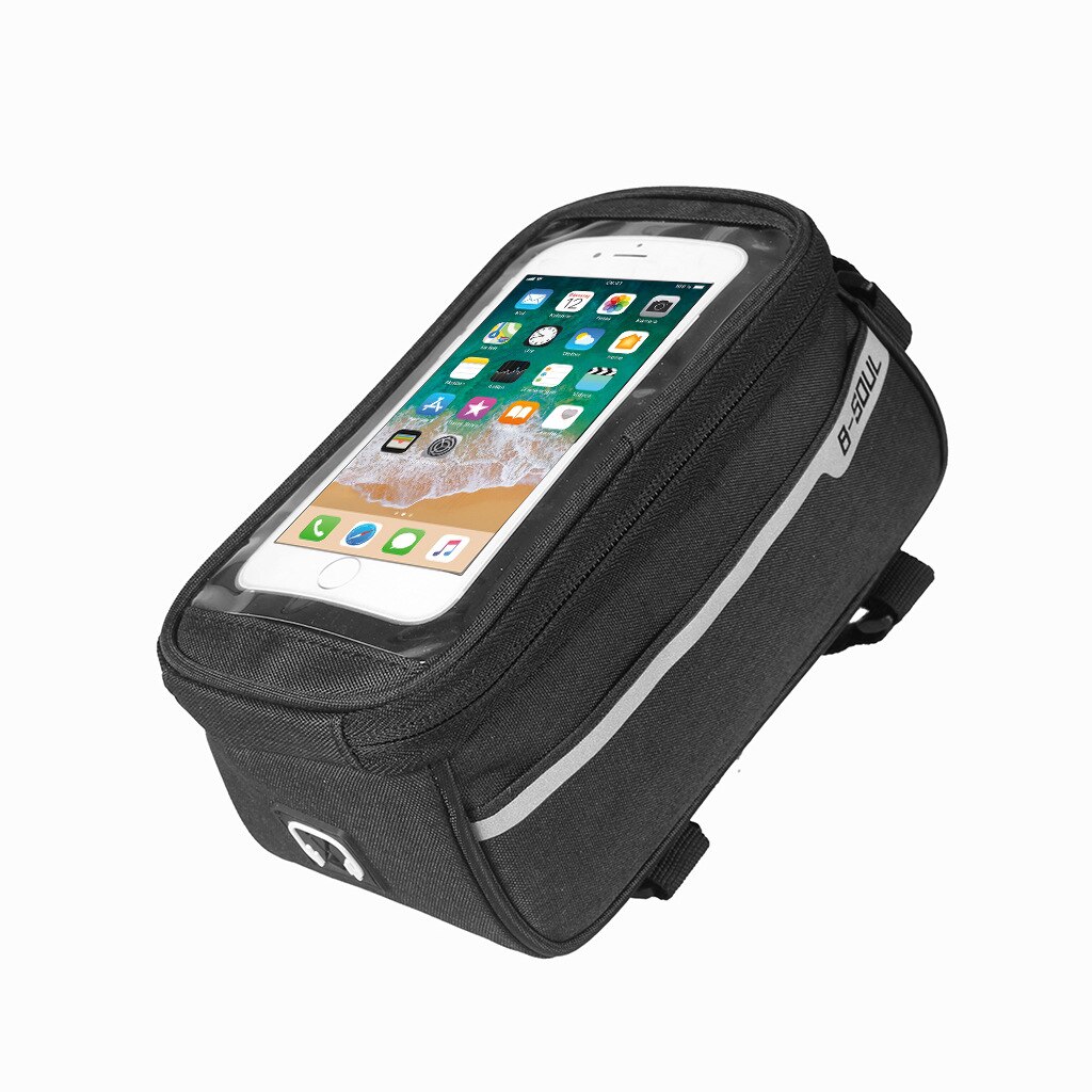 Fietstas Bike Telefoon Voorframe Tas Dual Side Rits Fietsen Mobiel Mount Pack Met Touch Screen Slijtvaste stof: Black