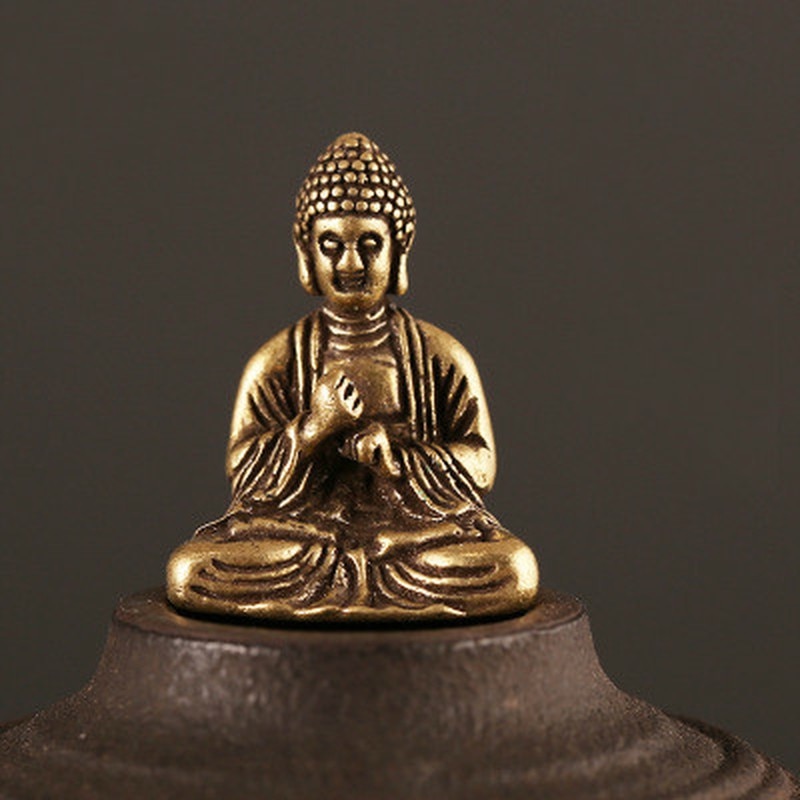 Mini bärbar vintage mässing buddha staty ficka sittande buddha figur skulptur hemmakontor skrivbord dekorativ prydnad