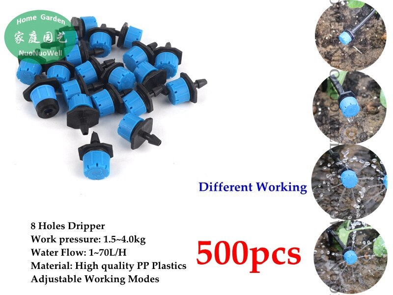 500~10pcs Adjustable Blue 8-Hole Irrigation Drippers Drip Head Sprinklers Bonsai Flower Drip Irrigation System Nozzles Emitters: 500pcs