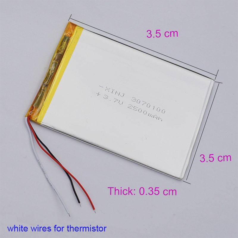3.7V 2500 mAh 9,25 wh 3070100 polimerowe ogniwo akumulator litowy Lipo 3 przewody termistor do przenośnego tabletu z podświetlana podkładka LED GPS