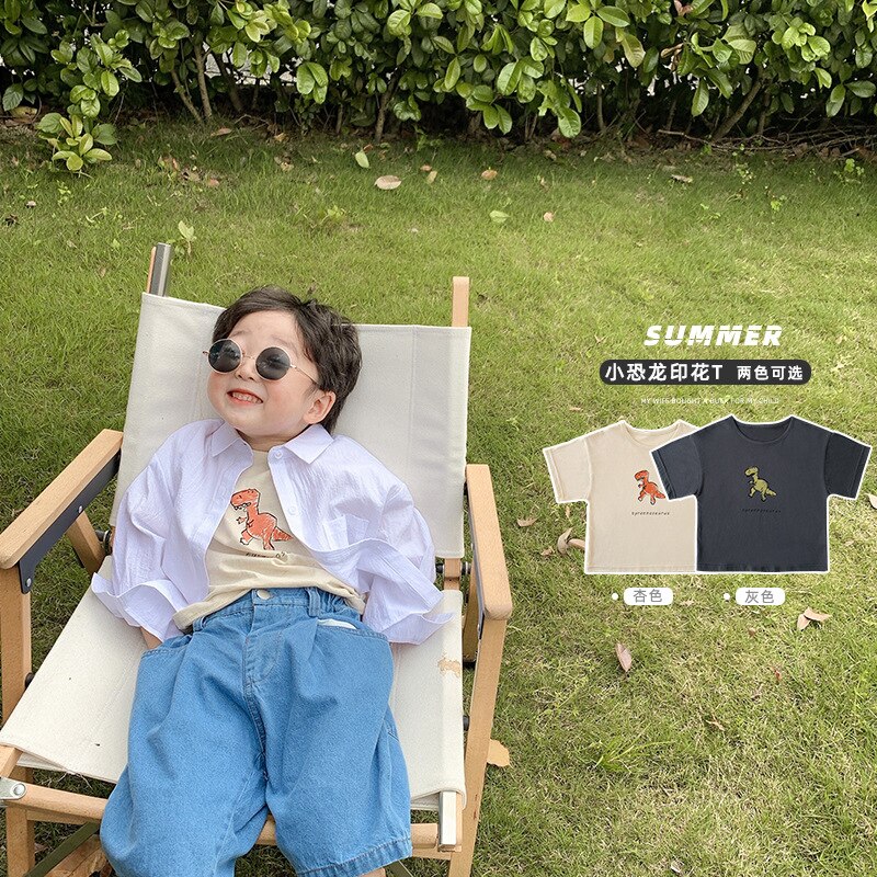 Dei ragazzi di proprietà carino dinosauro stampato morbido magliette dei bambini del cotone per Bambini graffiti Magliette 1-7Y