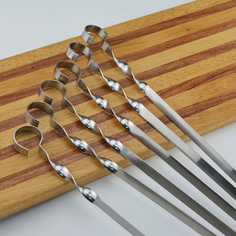6 st 21.7 '' extra långa grillspett i rostfritt stål stort platt brett bbq gaffel nål shish kebab stick ringhandtag 55cm