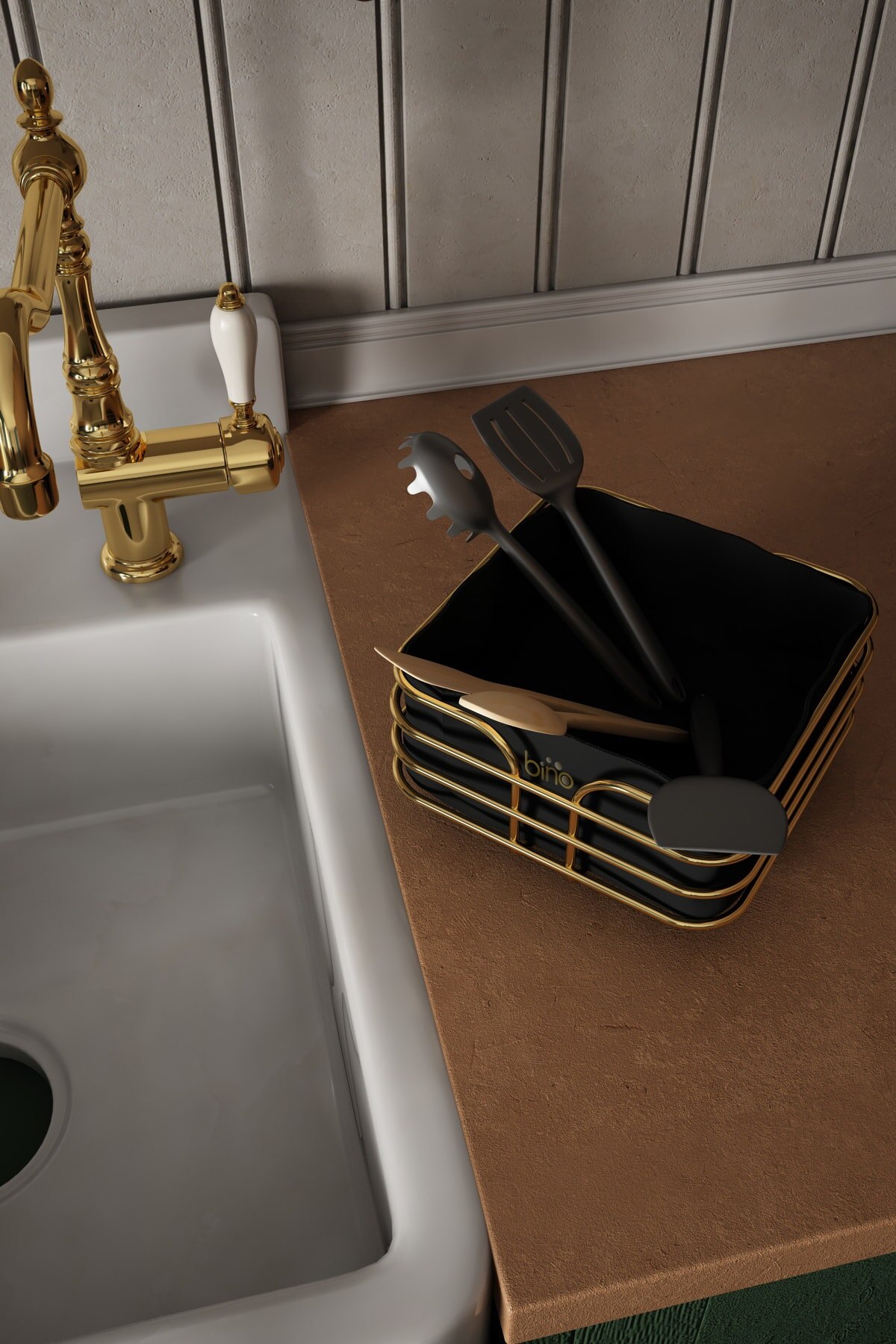 Breadstuff Bread Basket Multi-Purpose Metal Box Lux Gold Stainless Basket Black Fabric