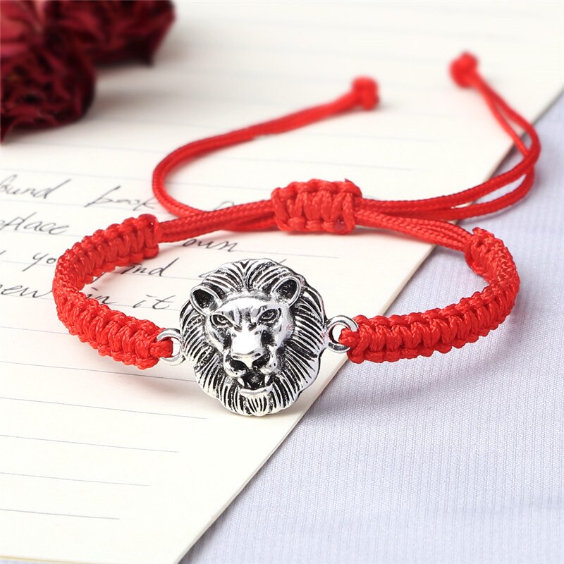 Vintage Leeuwenkop Bedelarmband Handgemaakte Geweven Rood Zwart Knopen Touw Verstelbare Armbanden En Armbanden Voor Vrouwen Mannen Paar Sieraden