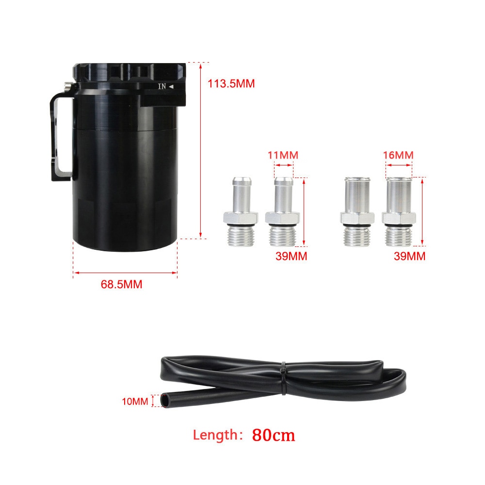 Car Styling Universal Oil Catch Tank Can Auto Aluminum Fuel Reservoir Oil Catch Can with Black Vacumm Hose