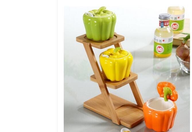 Ceramics pepper pattern seasoning box tank salt can cute vegetables Exterior oil tank kitchen utensils seasoning bottle: B