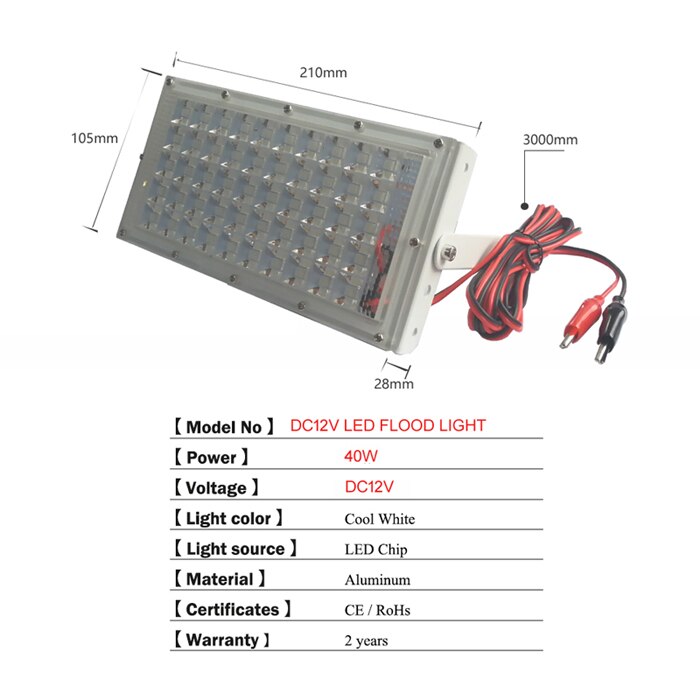 Led Flood Light DC12 Volt Waterproof IP65 40W DC12V LED Spotlight Refletor Outdoor lighting Wall Lamp Garden Floodlight: 40W FLOOD LIGHT IP65