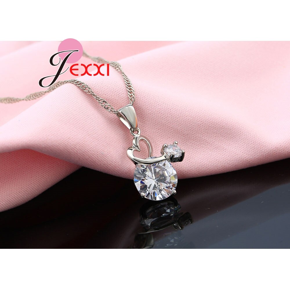 Luxury Cubic Zirconia Heart Collar Necklace 925 Sterling Silver Jewelry Sets Dangle Earrings Romantic Wedding Party