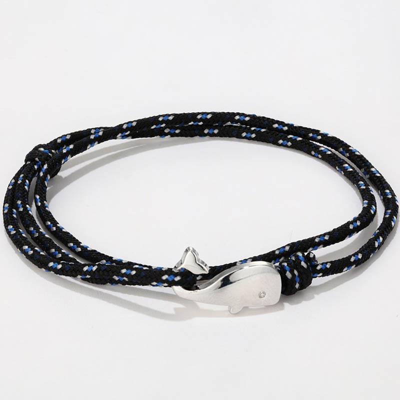 Bracelet ancre Style marin pour hommes et femmes, 1 pièce, corde de Parachute de Camping, queue de baleine, crochets métalliques: Black Blue