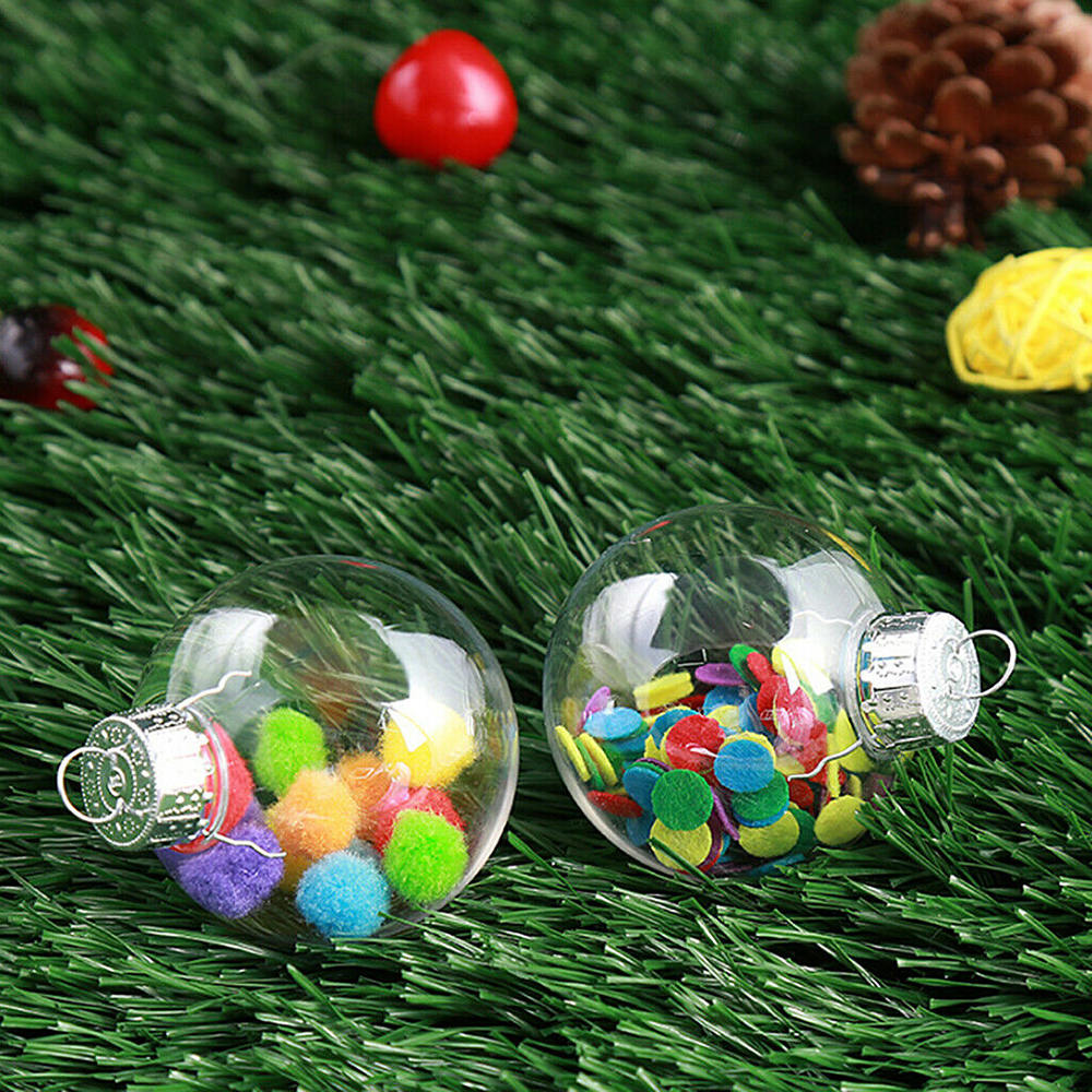 12 st plast klar transparent boll 6/8/10cm öppna småsak julgransdekorationer hängande diy dekoration bollar