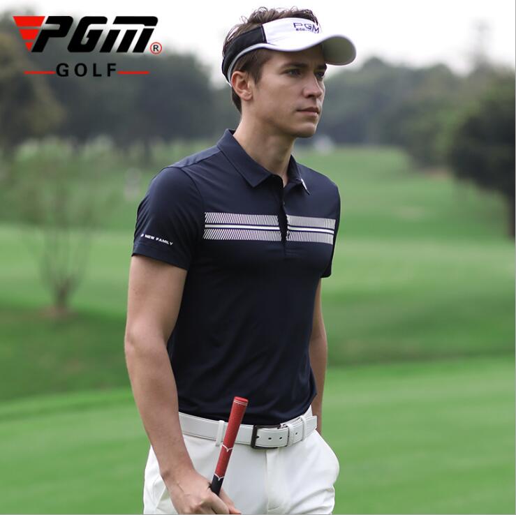 Pgm golfkleding zomer heren ademende sportkleding heren t-shirts met korte mouwen snel drogende stof sportkleding tops: Zwart / M