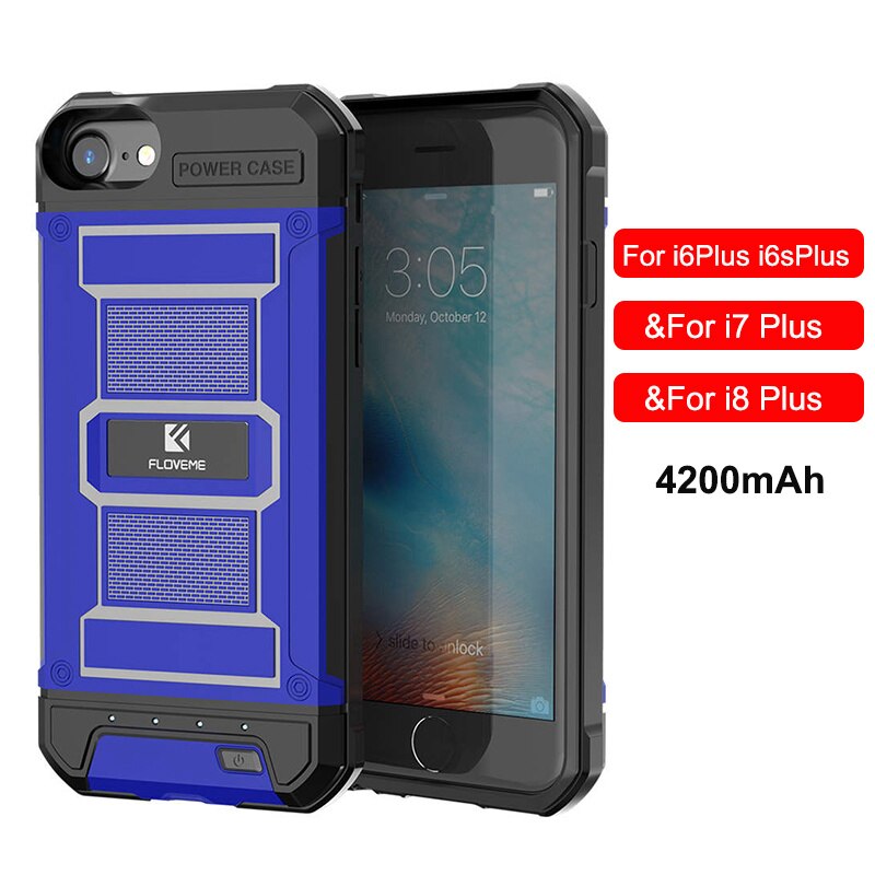 FLOVEME Battery Charger Case For iPhone 6 6s 7 8 Plus Power Bank Case Portable External Backup Charging Case Cover 3000/4200mAh: Blue For plus