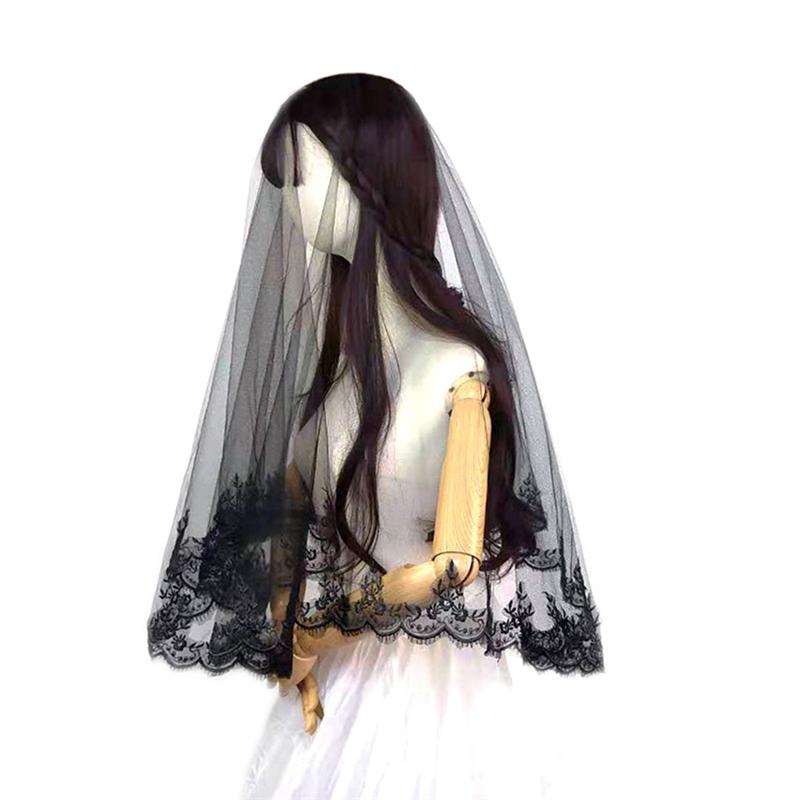 Mooie Zwarte Bruidssluier Elegante Kant Bruid Bruiloft Sluier Gaas Goedkope Bruid Sluier Voor Engagement Bruiloft Huwelijk Accessoires