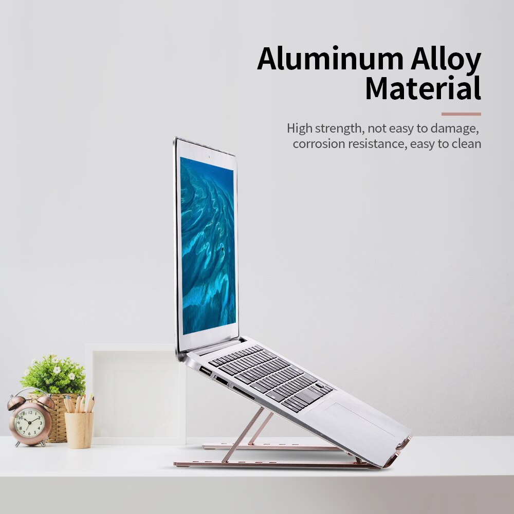 6-level Adjustable Laptop Stand for macnook Portable Aluminum Alloy notebook Stand Foldable Non-slip Notebook Holder Rose Gold
