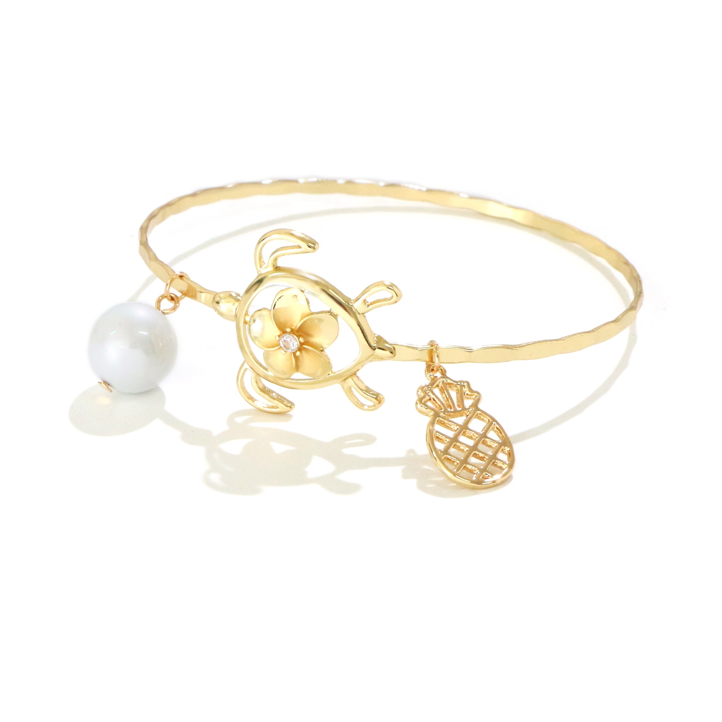 KOMI Diameter 6-10 CM Hawaii Polynesian Pohnpei Chuuk Tonga Glass White Pearl Plumeria Flower Tortoise Man Woman Bracelet Bangle