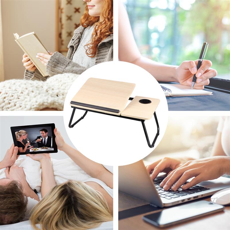 1pc opvouwbare computertafels, 4 niveaus, verstelbare lift, computer, boek, laptopstandaard, bekerlade, opvouwbare tafel voor bedbank