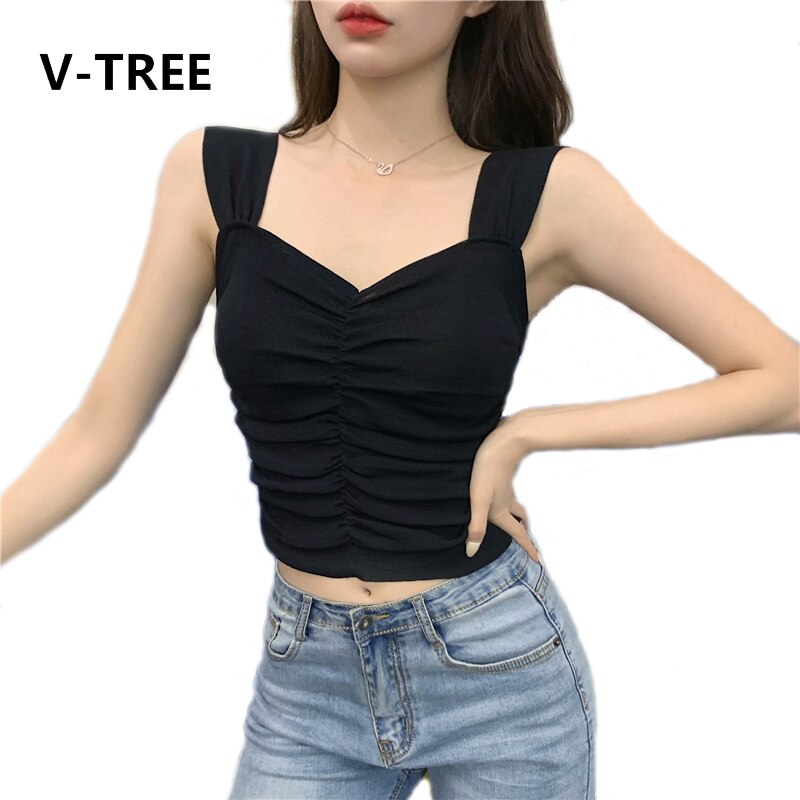 Magliette E Camicette per le Ragazze Vestiti di Estate Top Sottile Pieghettato Canotta Senza Maniche Camicia di Lavoro A Maglia di Cotone di Un Solido di formato