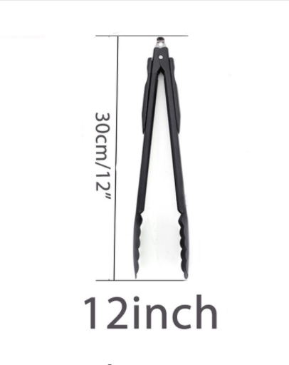 9-12inch Kitchen Tongs Grill BBQ Tongs Silicone Handled Salad Clip Bread Clamp Stainless Steel Food Tong BBQ Accessories Tool: black 12inch