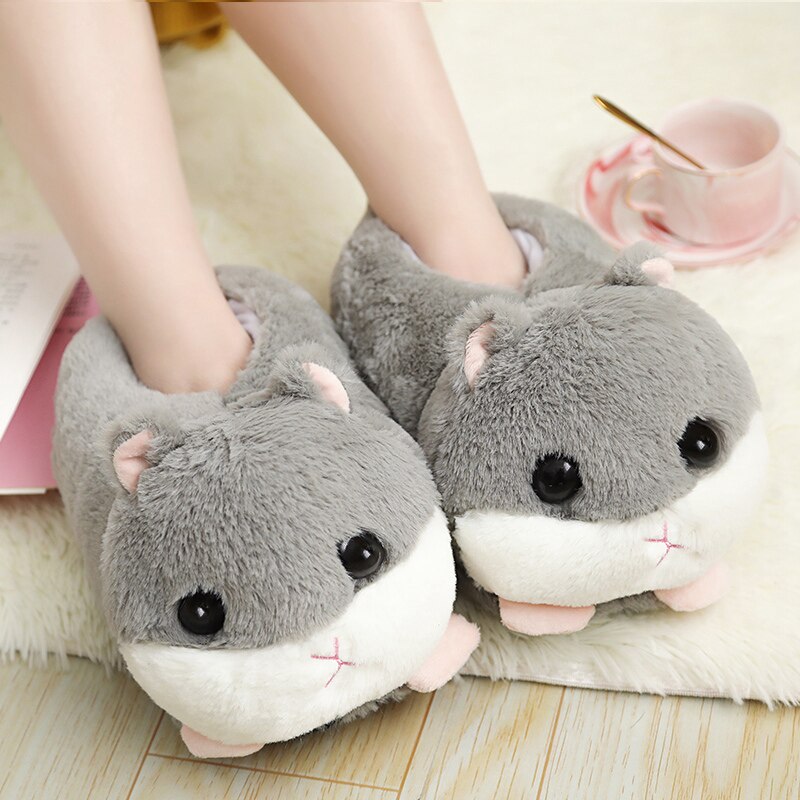 Millffy nette warme Hamster Slipper rosa braun grau Hause Boden Weichen Ebene Hausschuhe Weibliche Slipper Mädchen Winter Warme Schuhe: grau Hausschuhe / 7
