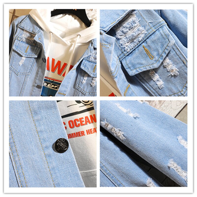 Men Jacket 2020 Spring and Autumn New Fashion Casual Hole-solid Color Slim Denim Jackets Men