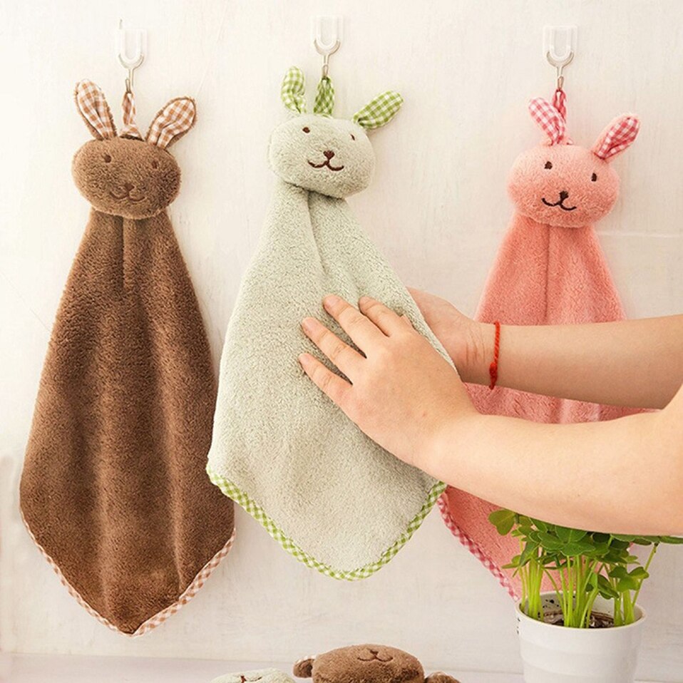 1 Stck niedlich Hase Korallen Vlies Handtuch Küche Aufhänger Waschlappen SchöNe