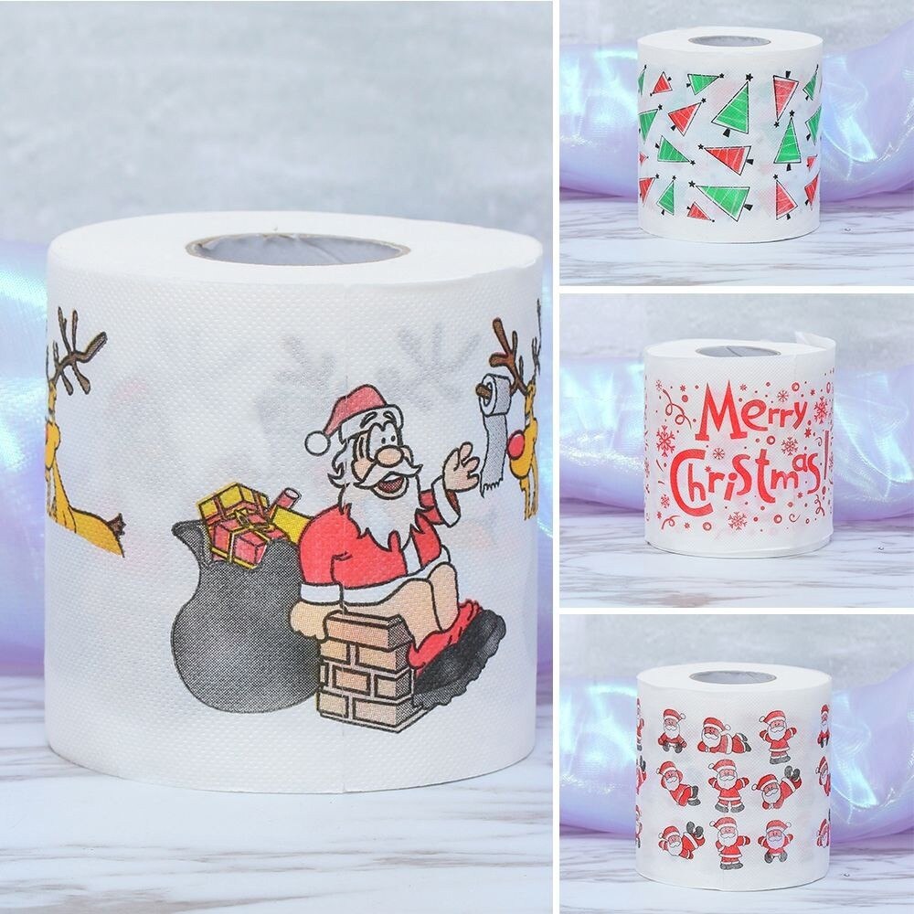 Rollo navideño de papel higiénico de Minch, rollo de papel para baño de Santa Claus, suministros navideños, rollo de papel para decoración navideña, 2 capas, 10x10 cm