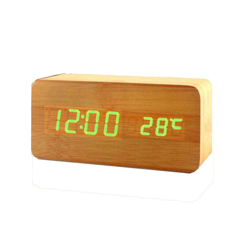 Voice Control Kalender Thermometer Houten Led Digitale Wekker Usb/aaa Digitale Tijd Temperatuur Display Home Decoratie Klok