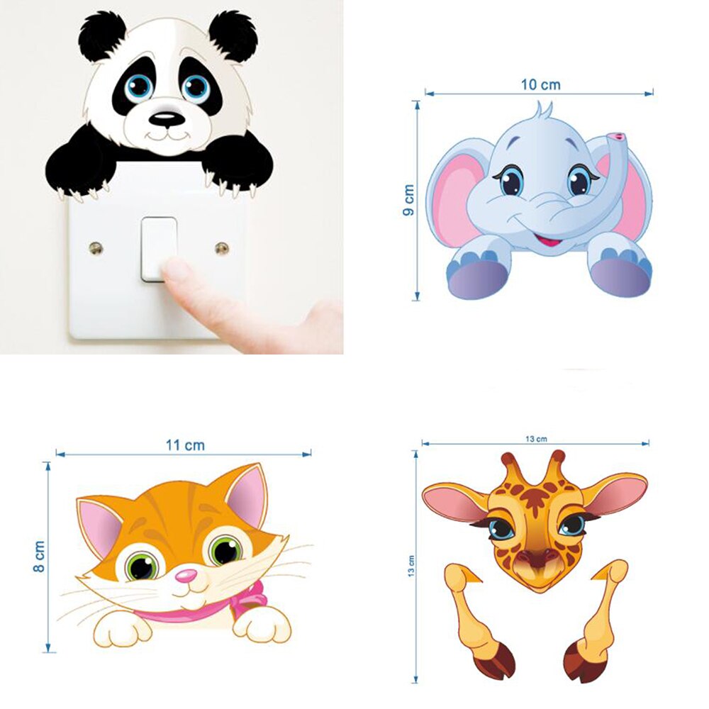 Cute Switch Stickers Cartoon Animals Elephant Cat Panda Giraffe Light Switch Sticker Decal Animal Art Mural Bedroom Home Decor