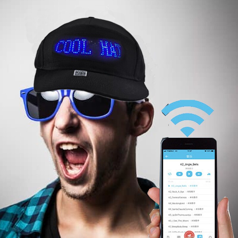 Led Display Hip Hop Hoeden Lichtgevende Meertalige Draadloze Bluetooth Party Honkbal Heren Vrouwen Advertentie Cap Zonnehoed: Black