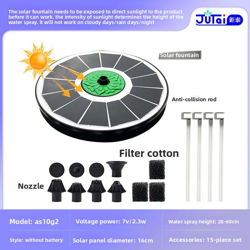Solar Fountain Outdoor Garden Water Feature Floating Bird Bath No Electricity Needed: Blue