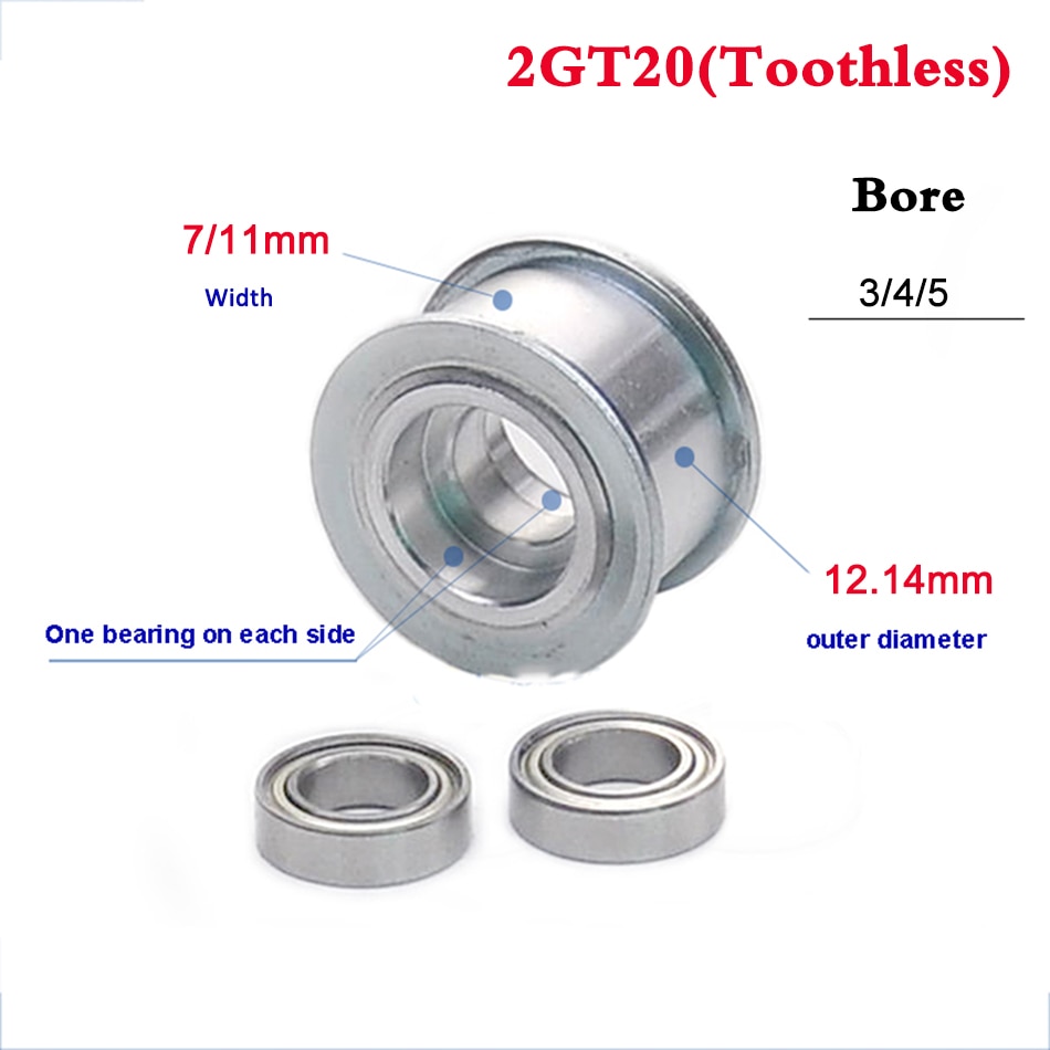 2GT 20 dientes rueda síncrona polea diámetro 3mm 4mm 5mm con rodamiento lateral doble para GT2 ancho de la correa de distribución 7mm 11mm