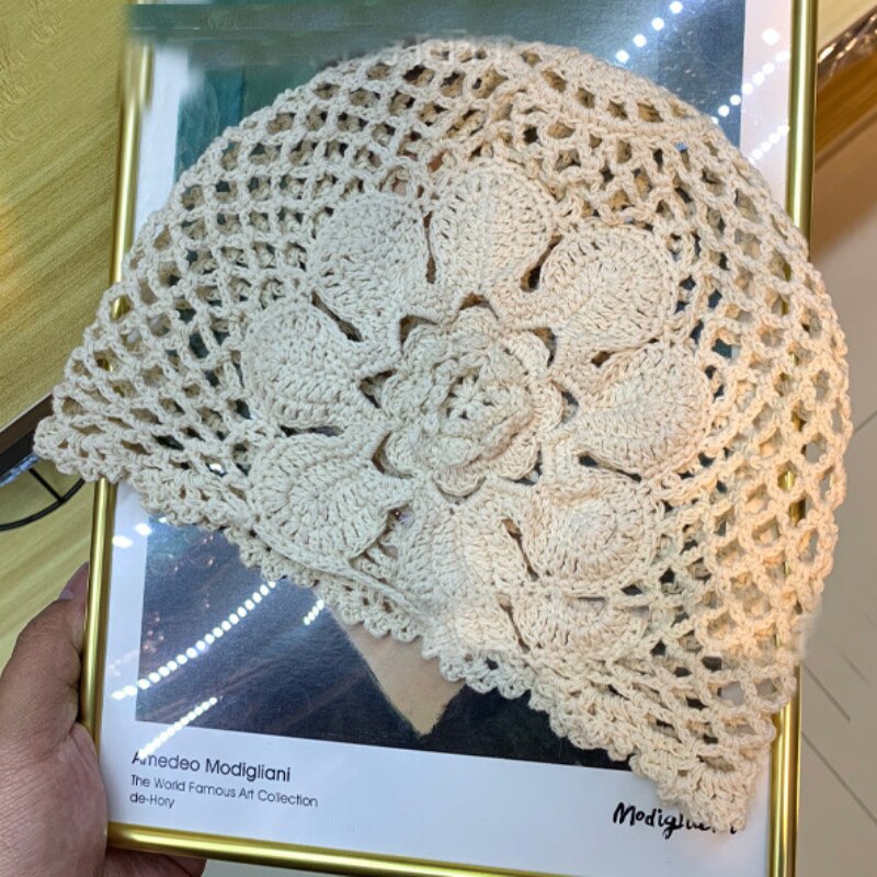 Bonnet à fleurs pour femmes, chapeau Vintage, tricot, Crochet, bonnet à fleurs pour femmes, rétro, pour printemps et été, HT3166: Beige