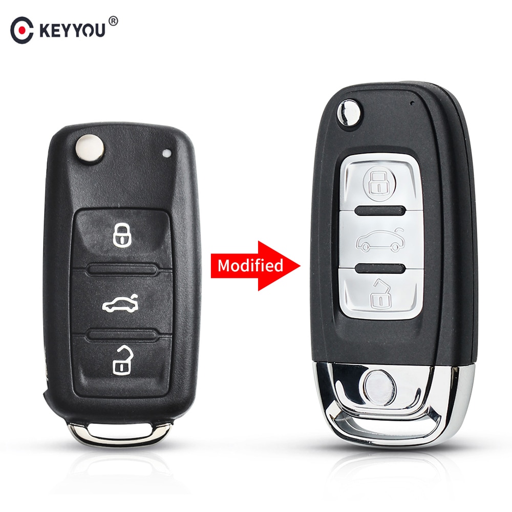 Keyyou 3 knappar modifierad filp fällbar fjärrnyckel skal fodral för vw/volkswagen caddy eos golf jetta beetle polo up tiguan touran