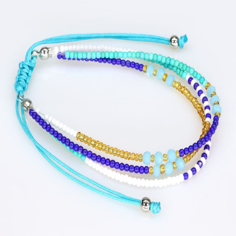 Simple Three Layers Multicolor Boho Handmade Tether Seeds Beaded Bracelets for Women Summer Beach Jewelry: style 12