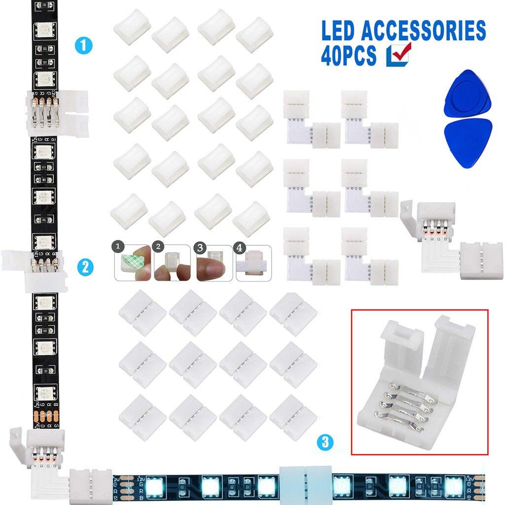 Led Light Strip Connectors Set Voor Smd 4 Pin 10Mm 3528/5050 Breed Rgb Led Strips 12V-24V Draagbare Verlichting Accessoires: Default Title