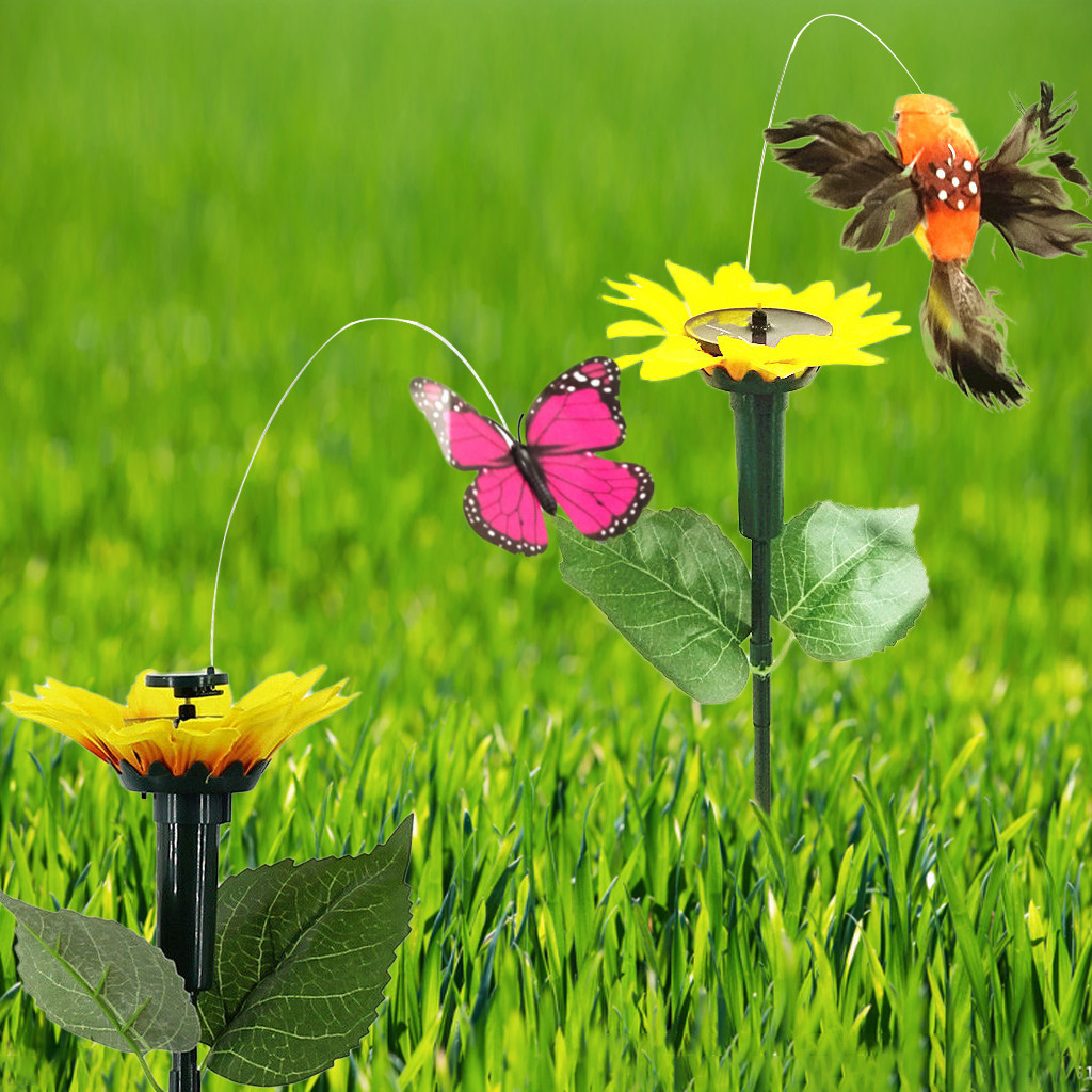 Creatieve Zonne-energie Supply Vibratie Power Vliegende Dansen Fladderende Vlinders Hummingbird Tuin Decoratieve Staak