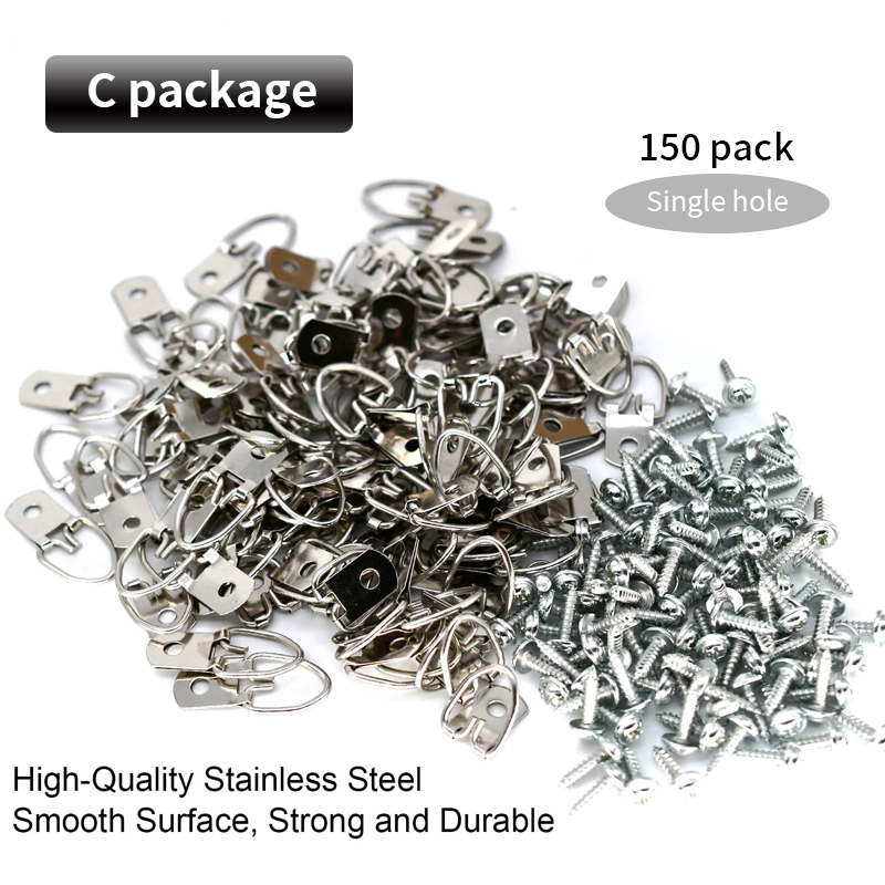 Kit de ganchos de anillo en D de dos formas, 60 piezas, perchas de doble agujero con tornillos, Premium, marco de obra de arte para fotos y pintura colgante: Negro