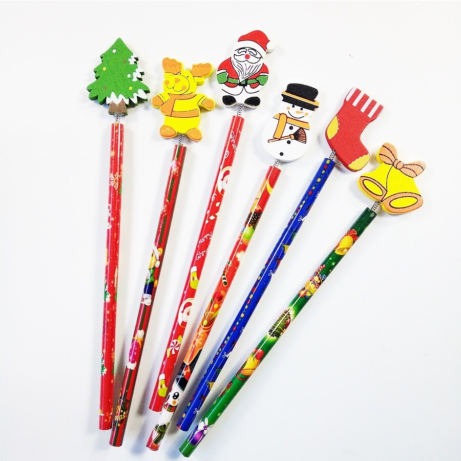 60 stk/parti glædelig jul form træblyanter til børn julemand tegneserie træ kontor papirvarer skole