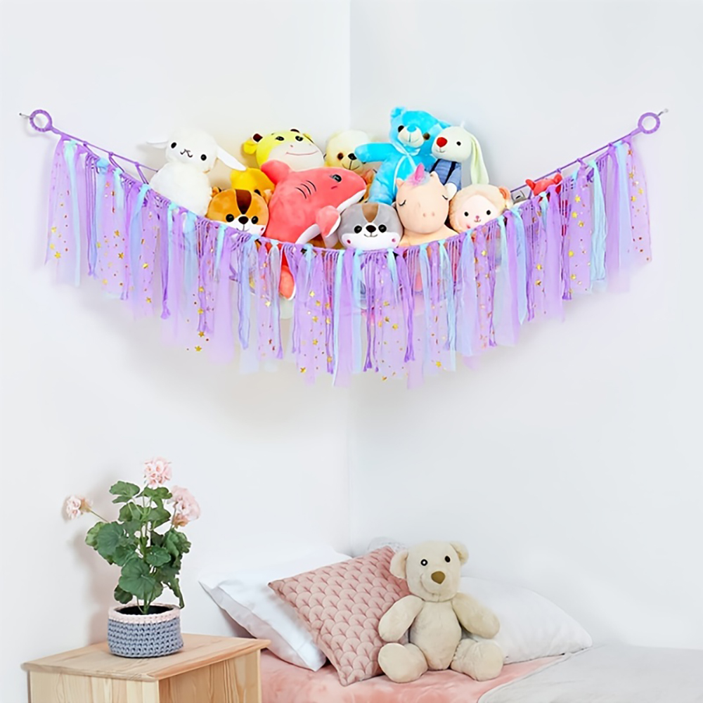 Hamac avec glands, filet de rangement pour animaux en peluche, support et jouet en peluche, filet suspendu d'angle doux fait à la main, support de jouet