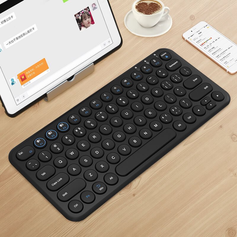 Draadloze Stille Gaming Toetsenbord Ronde Keycap Bluetooth Toetsenbord Voor Macbook Pro Iphone Ipad Ultra-Slim Computer Toetsenbord: Black