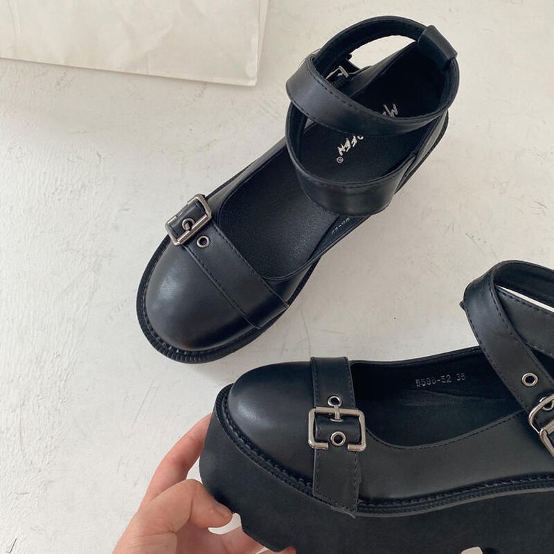 Platåklackar för kvinnor casual creepers punkskor dam kilar platform pumps korsbandsskor dam harajuku skor