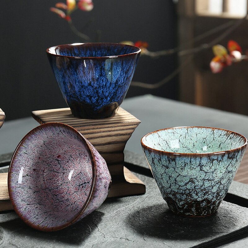 120Ml Chinese Retro Handgemaakte Willekeurige Textuur Kleur Glazuur Hoge Temperatuur Firing Keramische Theekopje Porselein Thee Cups Thuis Art Set